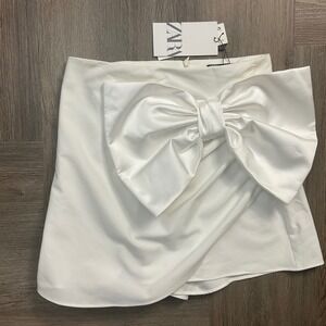 NWT Zara Oversized Satin Bow Mini Skort Womens Small White Bridal Coquette Party